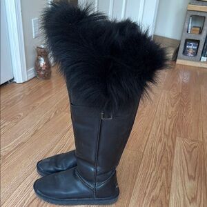 Black Fur Trimmed Knee-High Boots